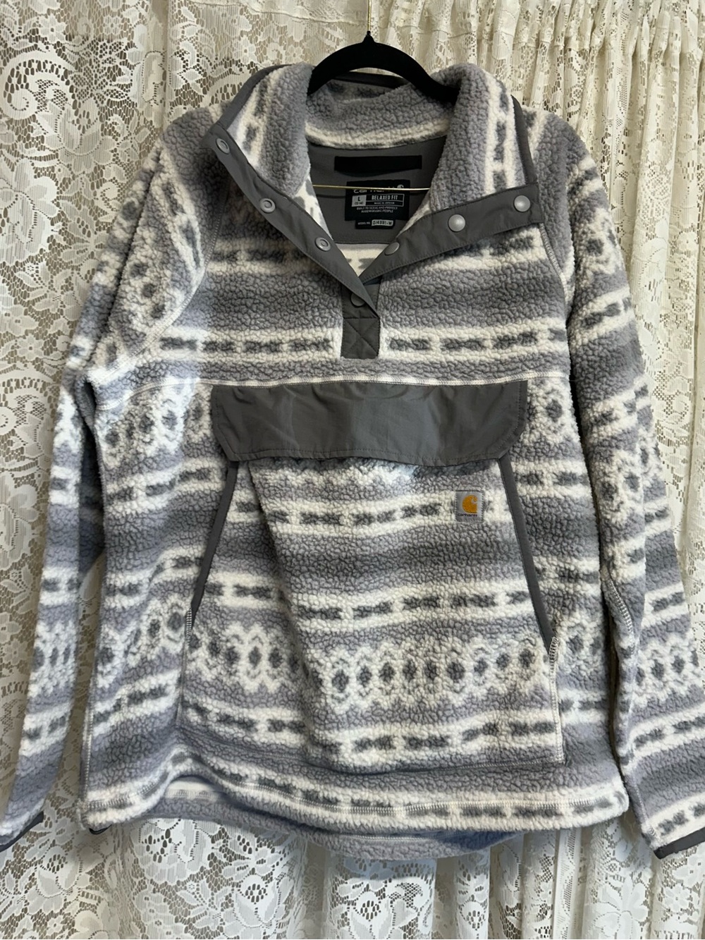 Carhartt Gray Sherpa-Lined Relaxed Fit Pullover